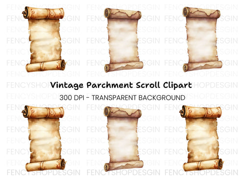 Aged Parchment Scroll Clipart Bundle