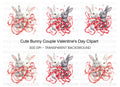 Cute Bunny Couple with Red Ribbons Clipart Bundle