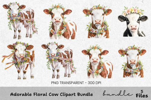 Adorable Floral Cow Clipart Bundle