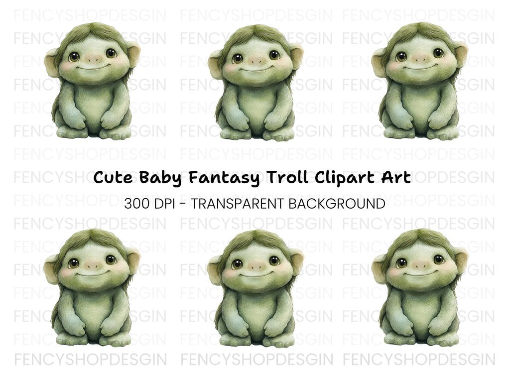 Cute Green Troll Creature Clipart Bundle