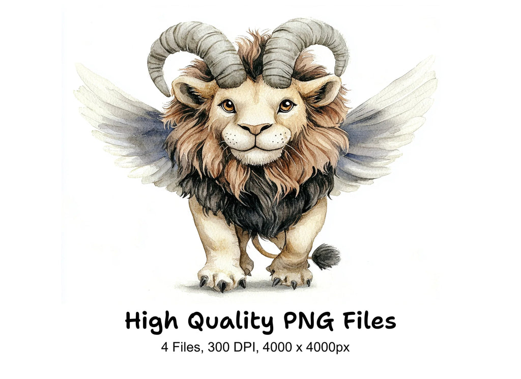 Fantasy Lion with Horns and Wings Clipart Bundle