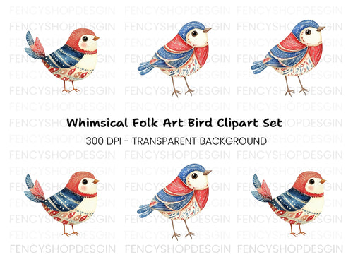 Adorable Folk Birds Clipart Bundle
