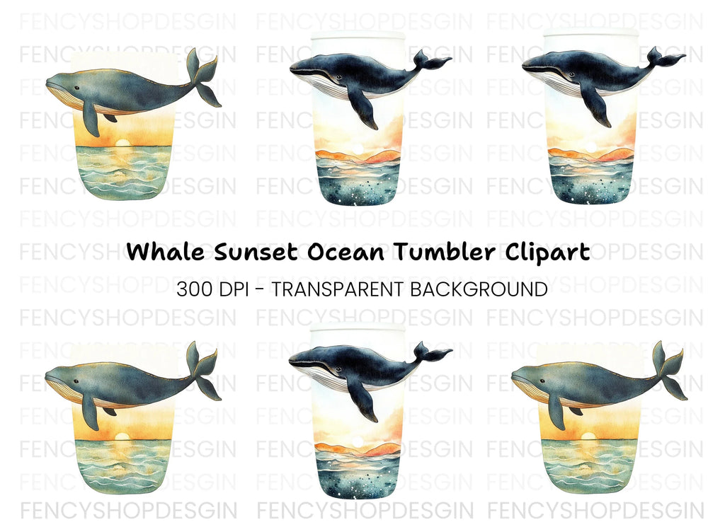 Whale Sunset Tumbler Clipart Bundle