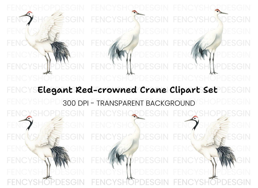 Elegant Japanese Crane Clipart Bundle