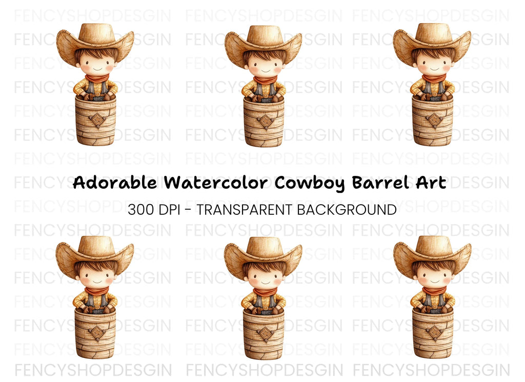 Adorable Cowboy in Barrel Clipart Bundle