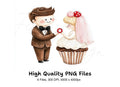 Cute Wedding Couple Cupcake Clipart Bundle