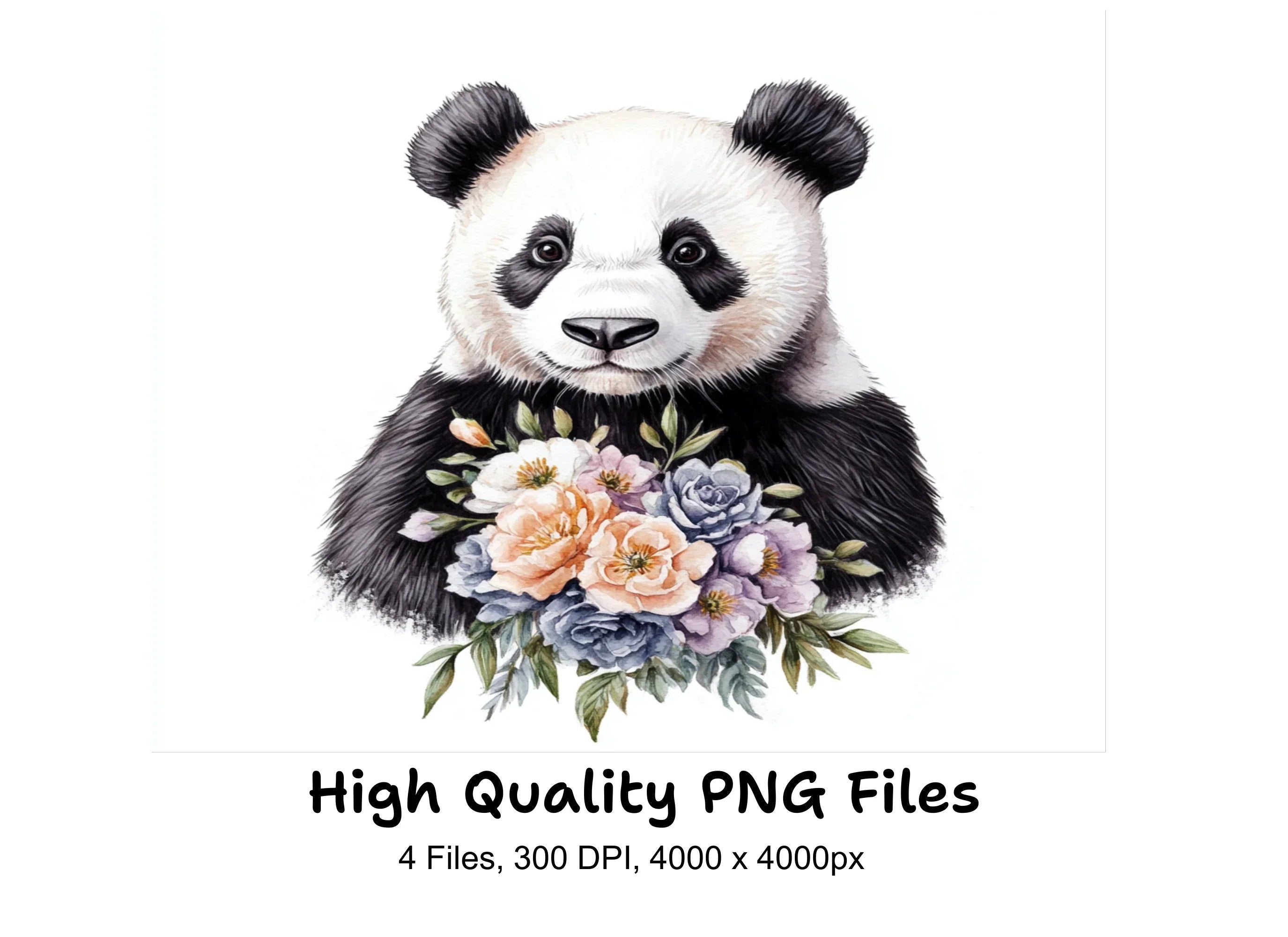 Charming Pandas with Floral Bouquets Clipart Bundle