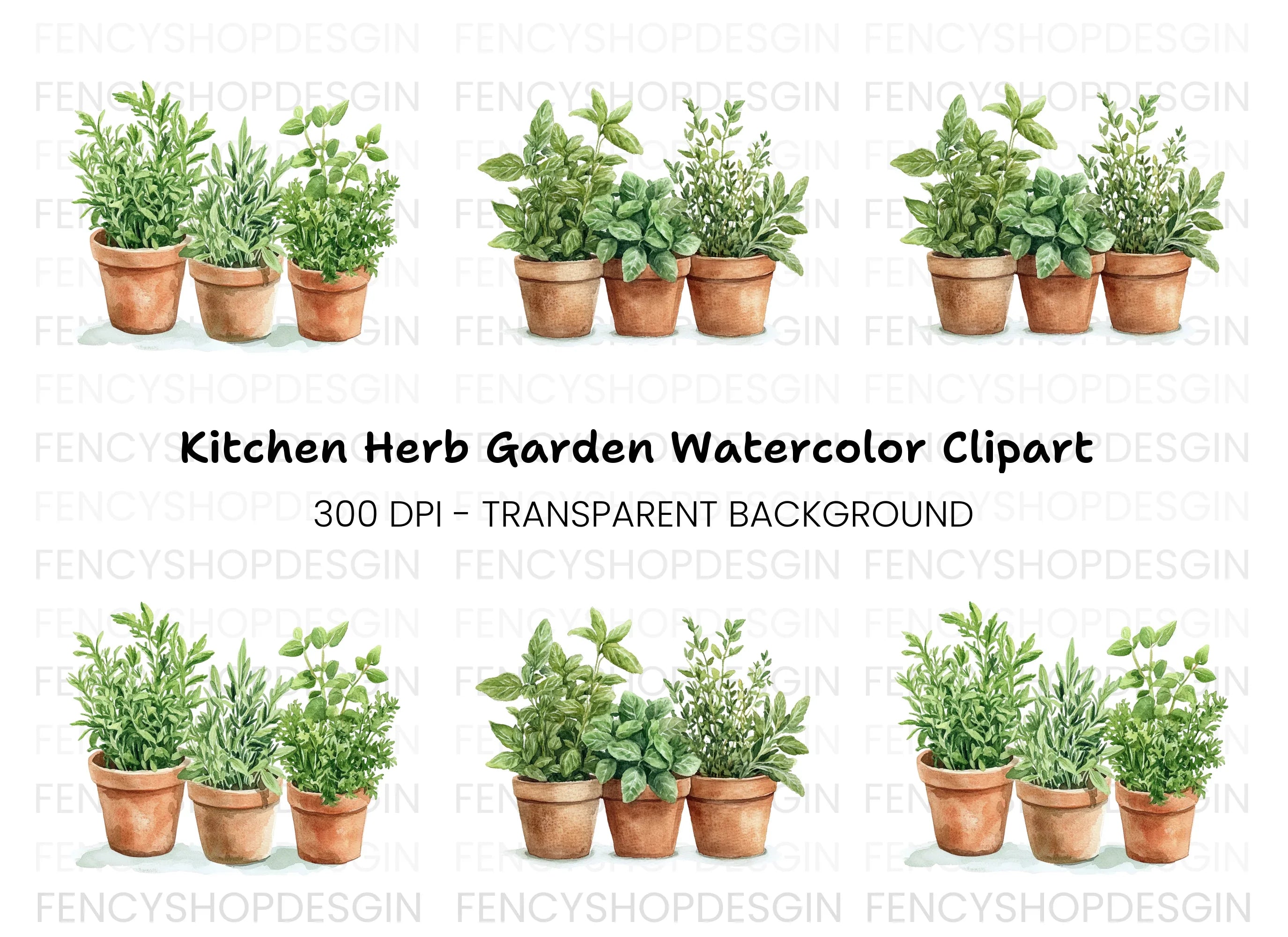 Assorted Potted Herbs Clipart Bundle