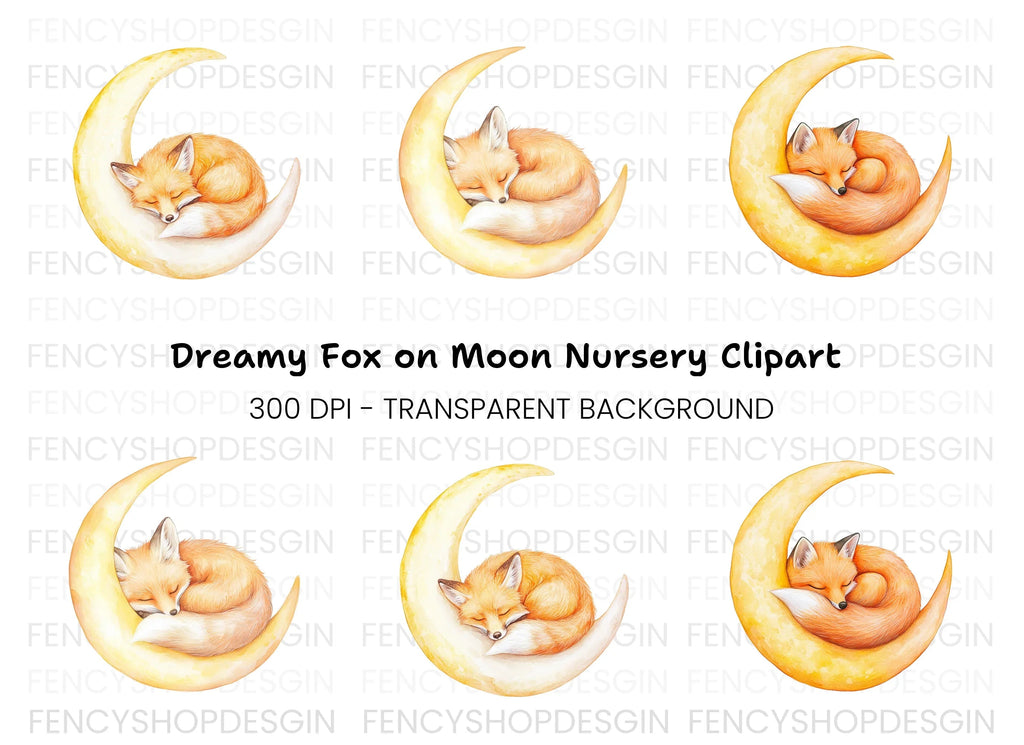 Sleeping Fox on Moon Clipart Bundle