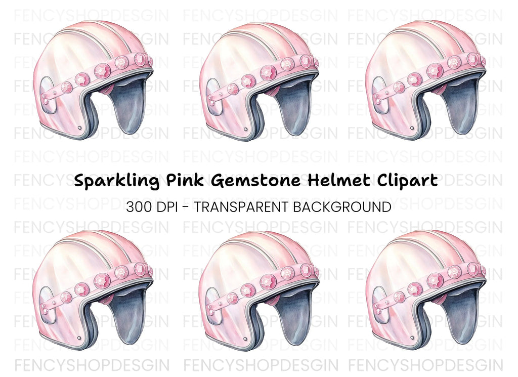 Stylish Pink Helmet with Jewels Clipart Bundle