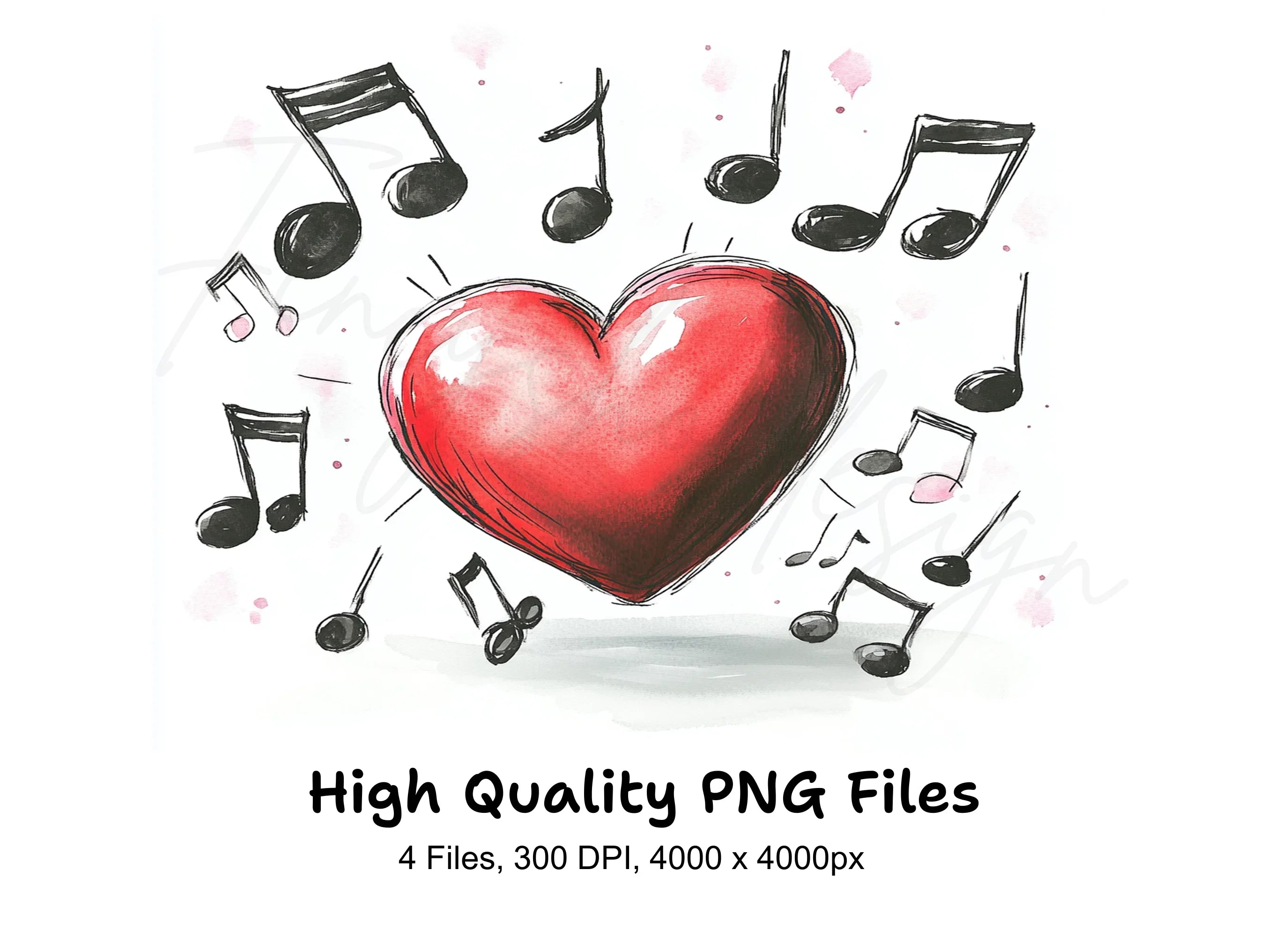 Heart with Musical Notes Clipart Bundle