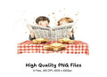 Couple Reading Newspaper Breakfast Clipart Bundle