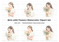 Girls Holding Flowers Clipart Bundle