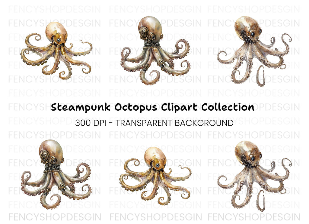 Steampunk Octopus Clipart Bundle