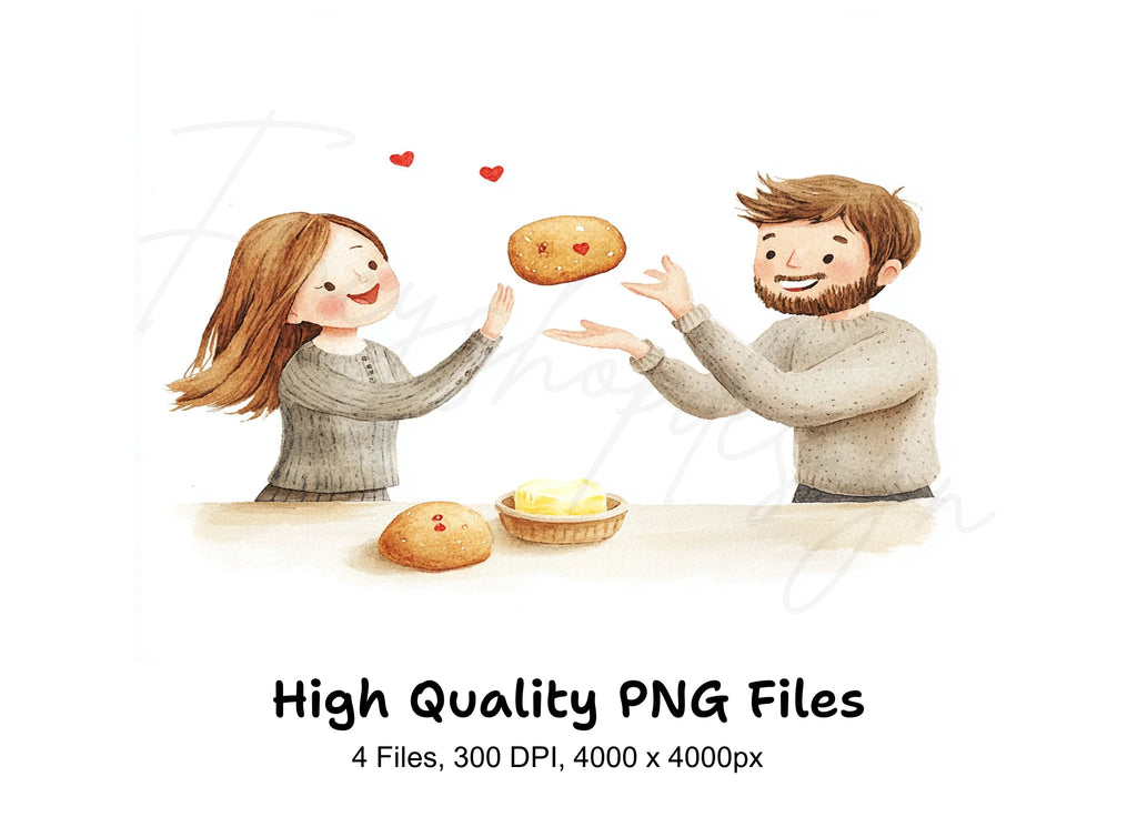 Couple Sharing Bread and Butter Clipart Bundle