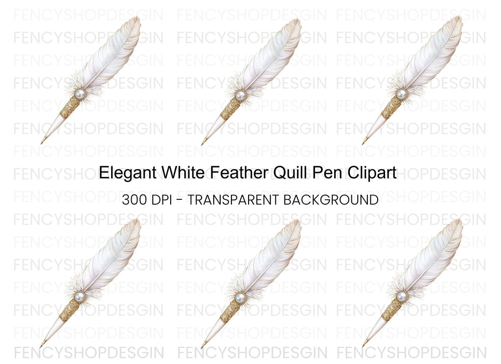 Elegant White Feather Quill Pen Clipart Bundle