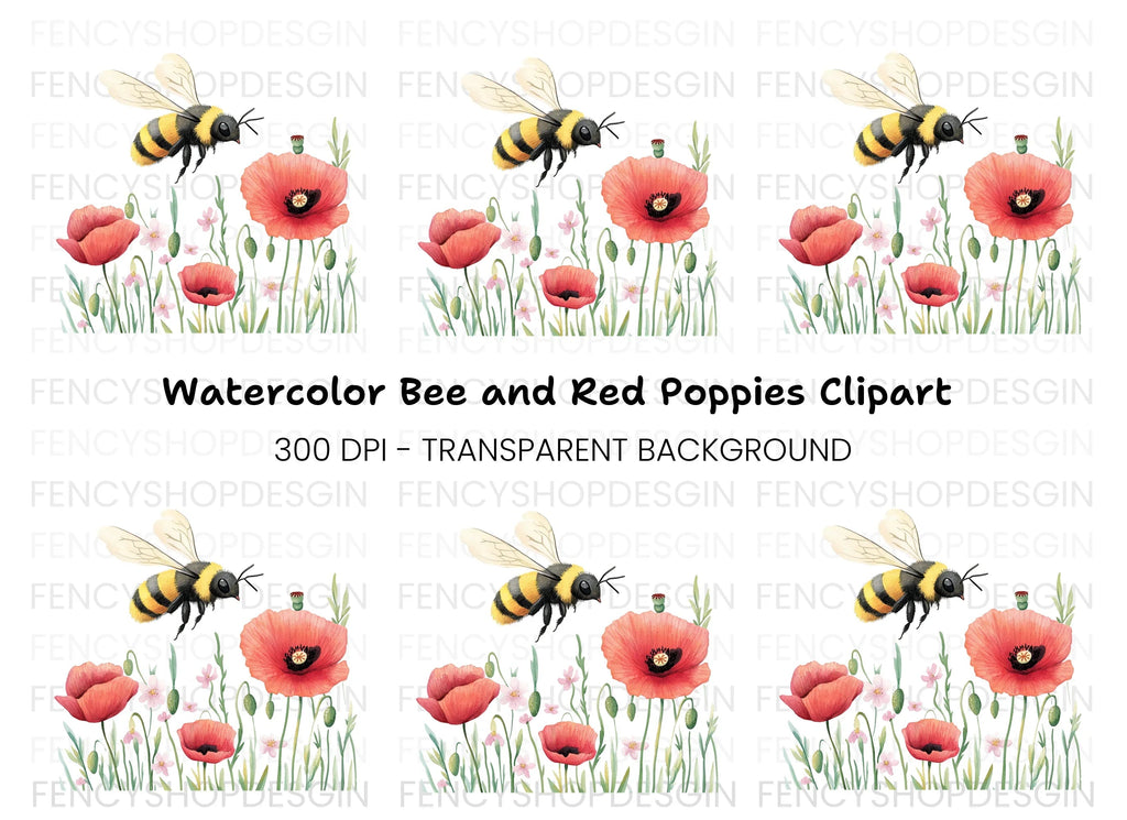 Bumblebee and Poppy Field Clipart Bundle