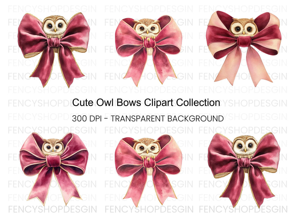 Cute Owl with Pink Bow Clipart Bundle