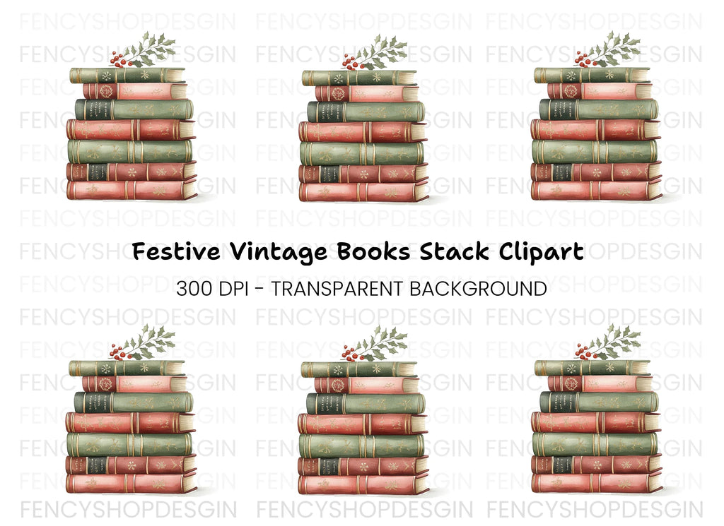 Christmas Books Stack Clipart Bundle