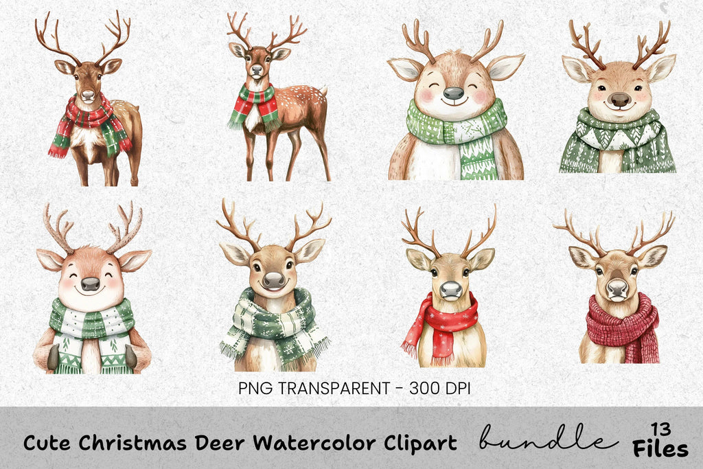 Cute Christmas Deer Clipart Bundle