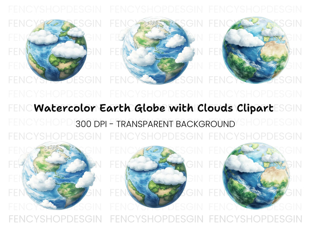 Realistic Earth with Clouds Clipart Bundle