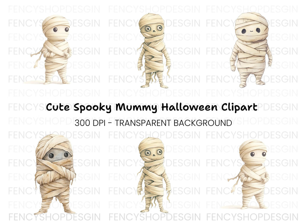 Cute Halloween Mummy Clipart Bundle