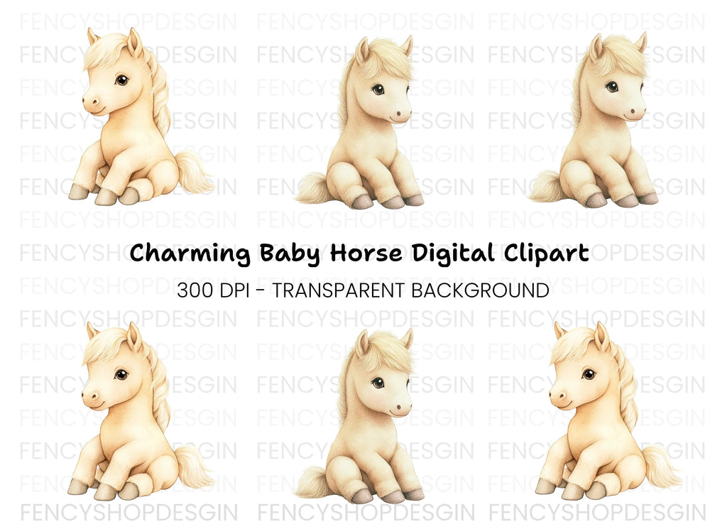 Cute Sitting Palomino Foals Clipart Bundle