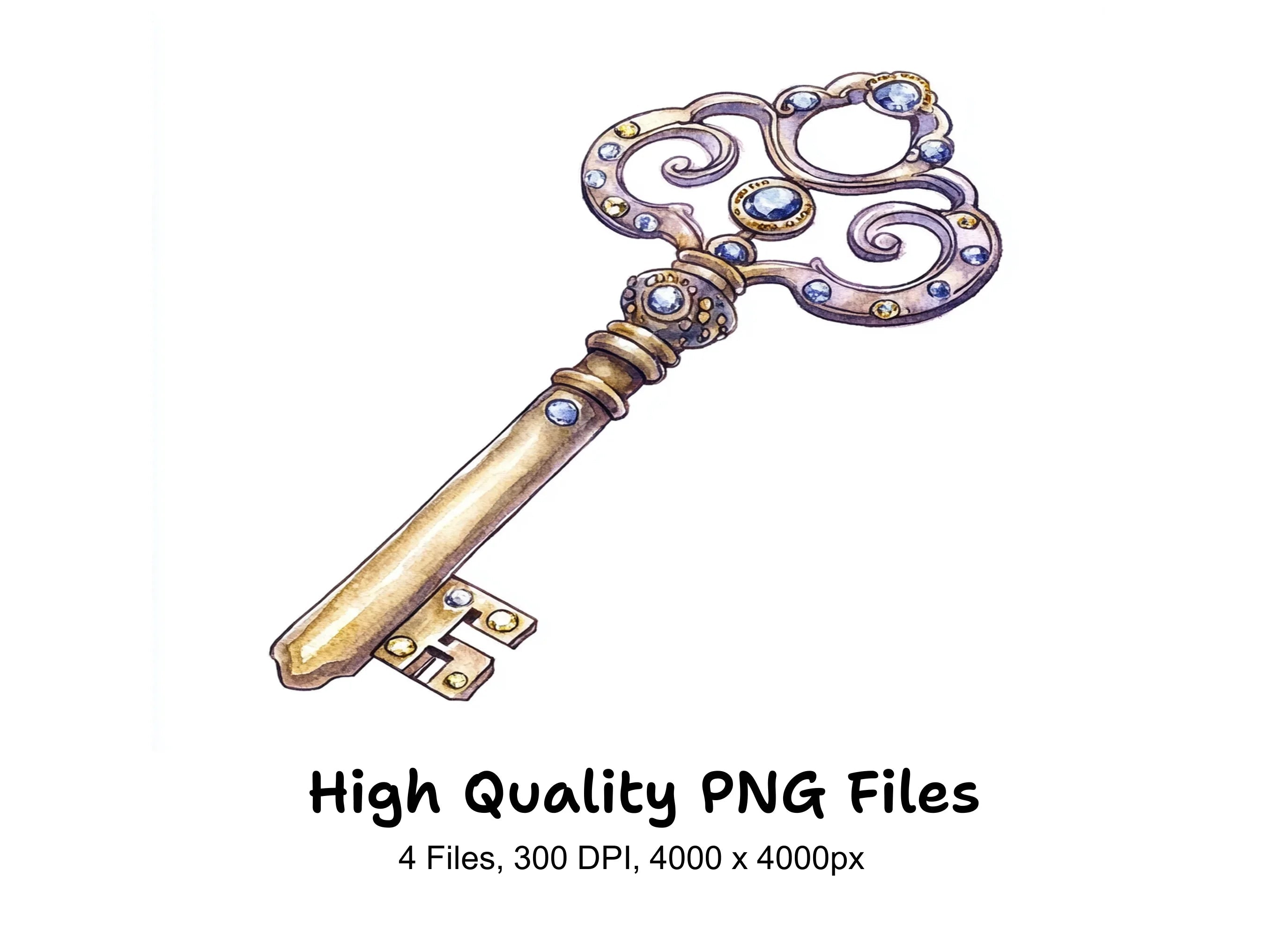 Elegant Gold Keys with Gemstone Clipart Bundle