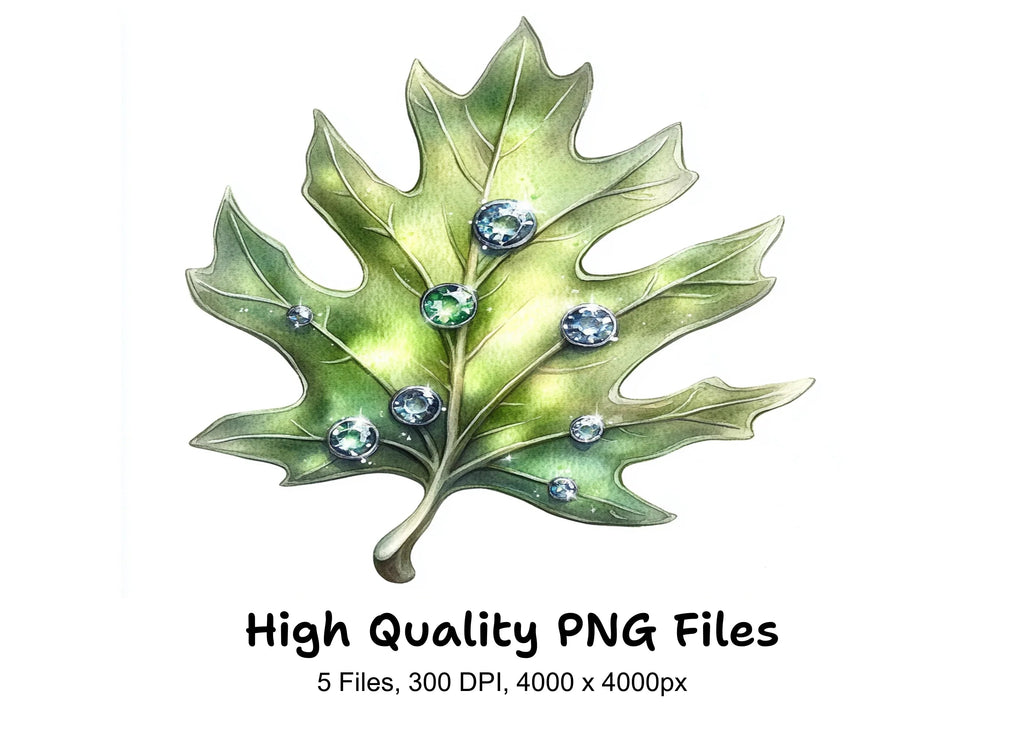 Jeweled Oak Leaves Clipart Bundle