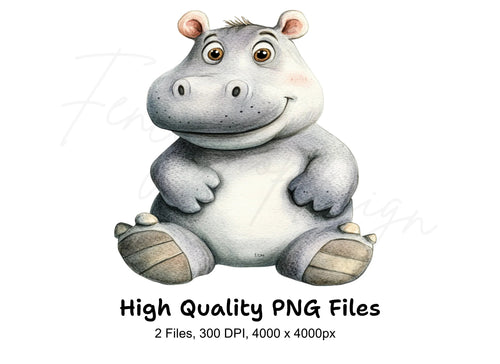 Adorable Baby Hippo Clipart Bundle