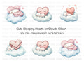 Sleeping Hearts on Clouds Clipart Bundle
