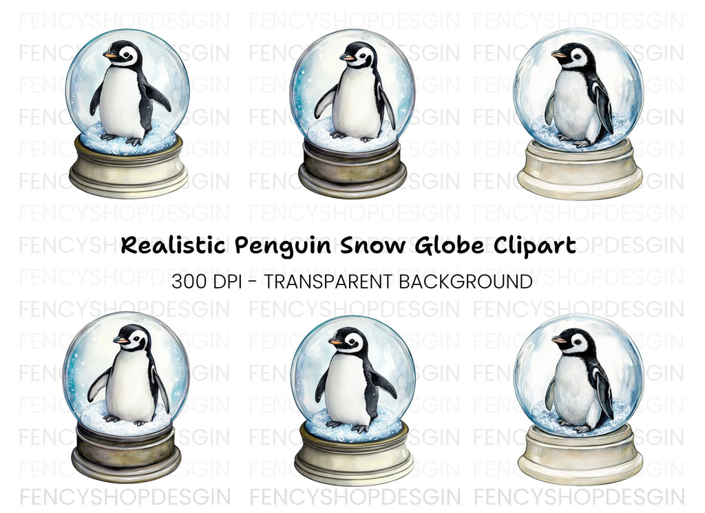 Penguin Snow Globe Clipart Bundle