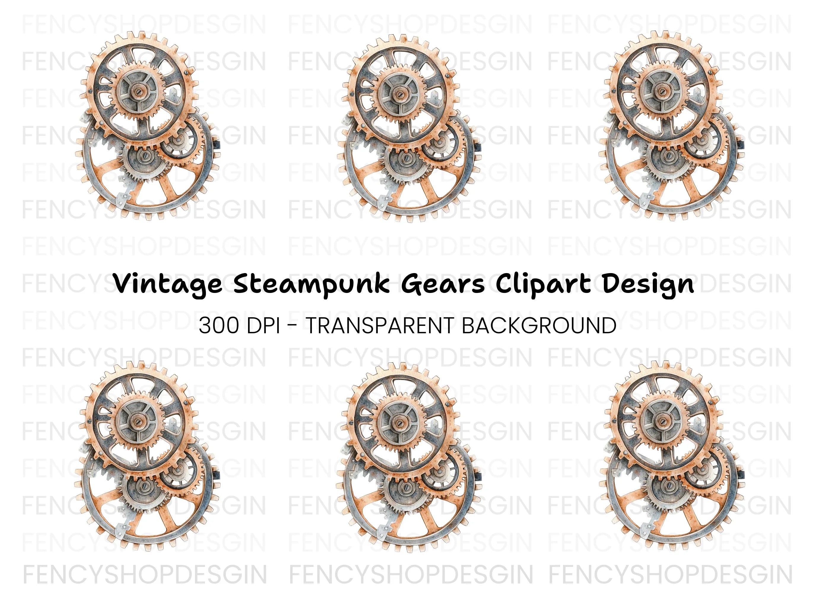Rustic Interlocking Gears Clipart Bundle
