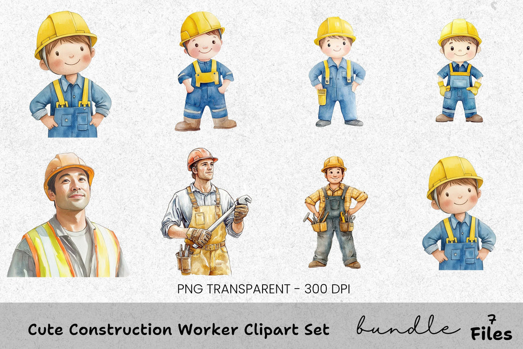 Cute Construction Worker Clipart Bundle