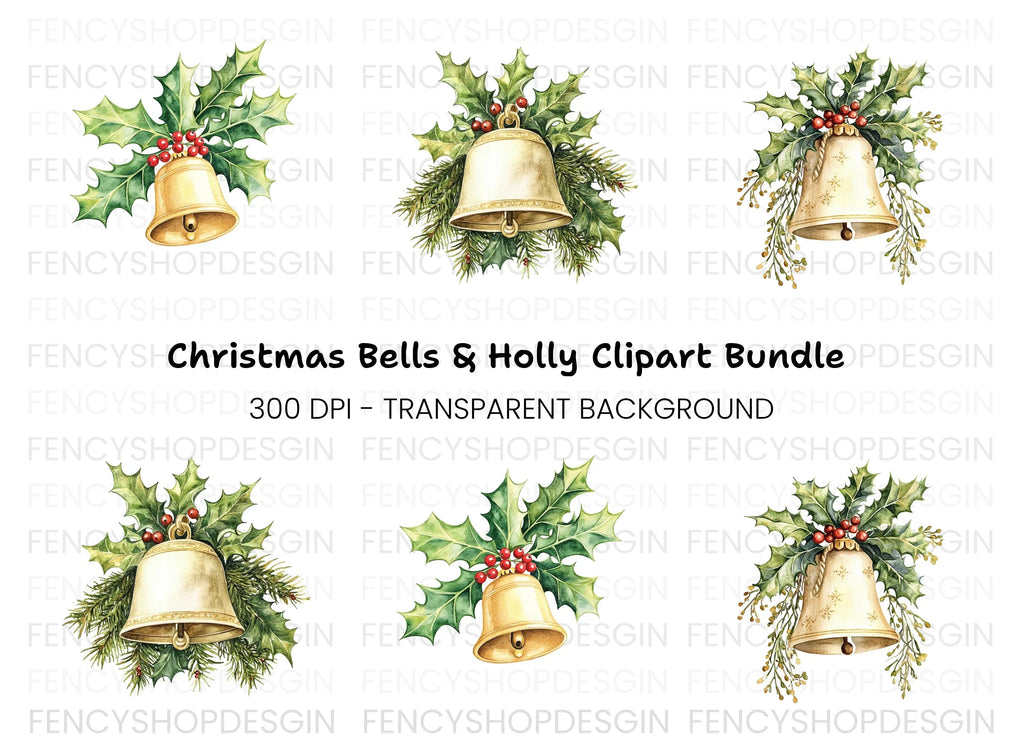 Festive Christmas Bells Clipart Bundle