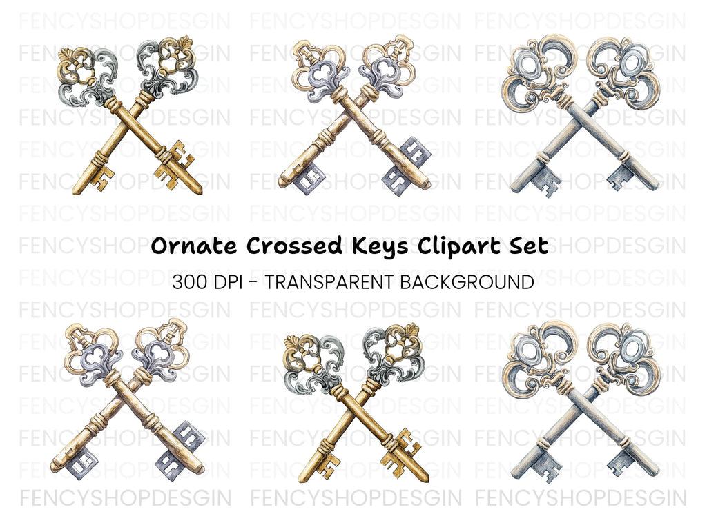 Vintage Crossed Skeleton Keys Clipart Bundle