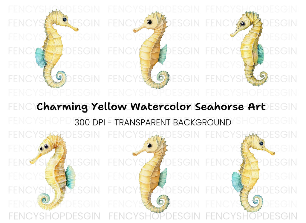 Yellow Seahorse Clipart Bundle