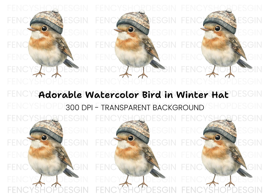 Cute Bird in Winter Hat Clipart Bundle