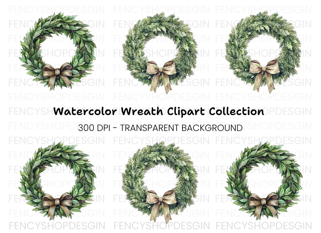 Christmas Bay Leaf Wreaths Clipart Bundle