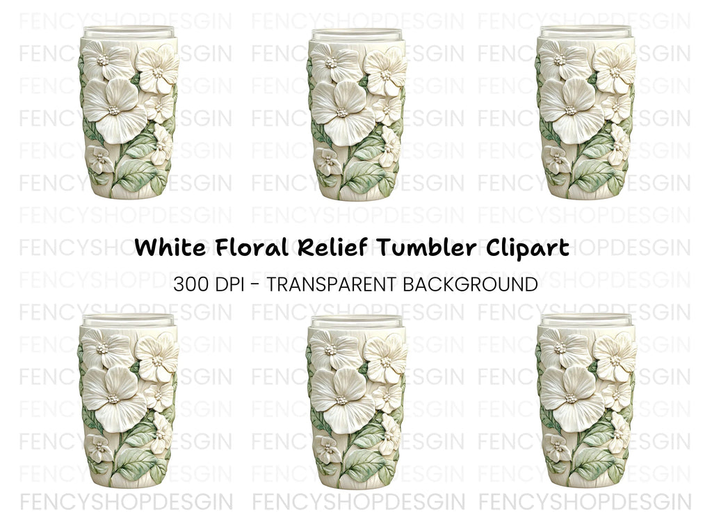 Elegant White Floral Tumbler Clipart Bundle