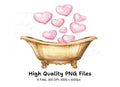 Golden Bathtubs with Pink Hearts Clipart Bundle