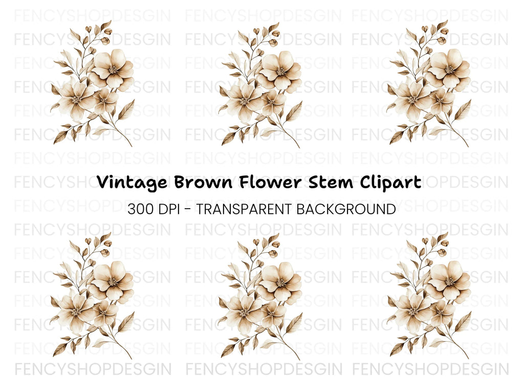 Elegant Sepia Floral Clipart Bundle