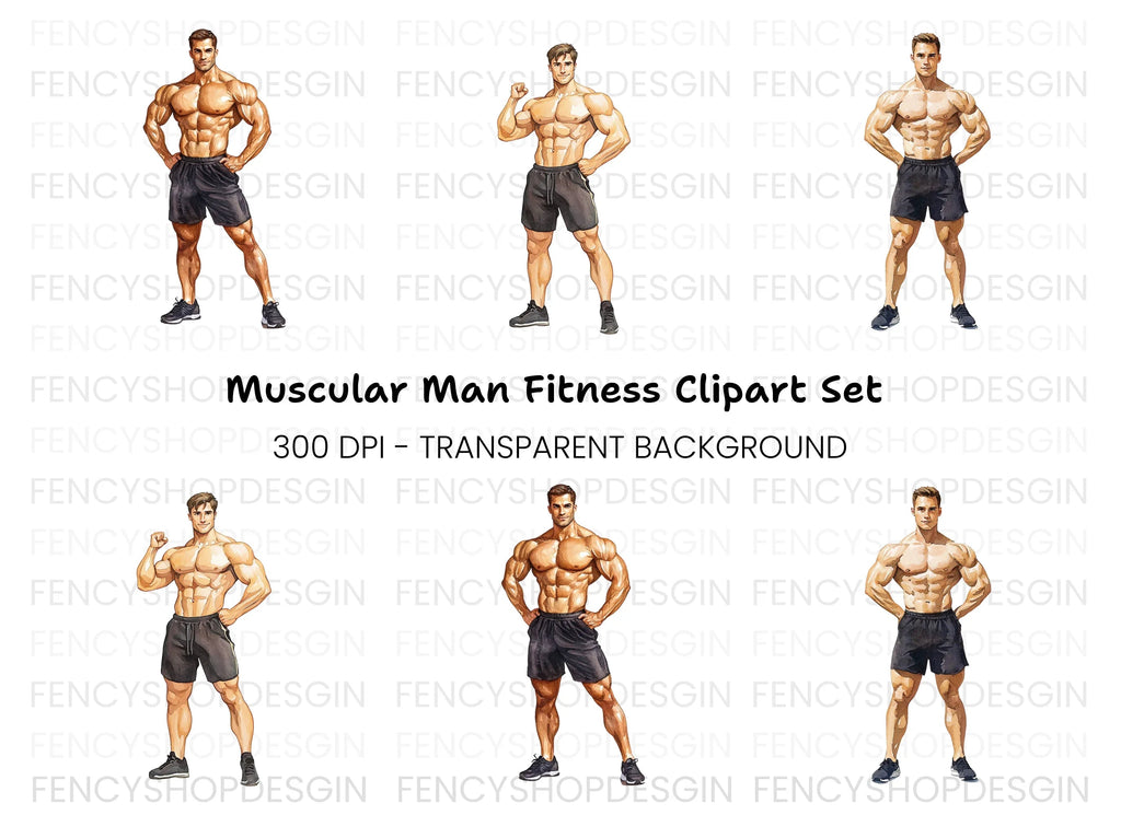 Muscular Men Fitness Clipart Bundle