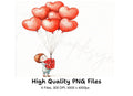 Girl Holding Heart Balloons Clipart Bundle