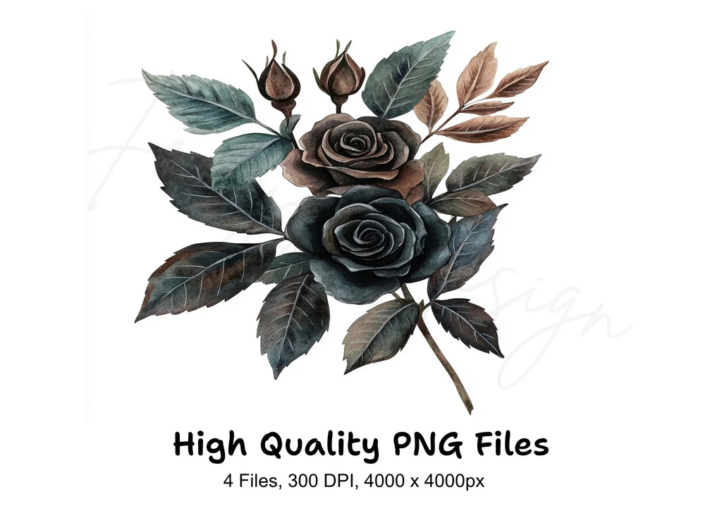 Dark Romantic Rose Bouquets Clipart Bundle