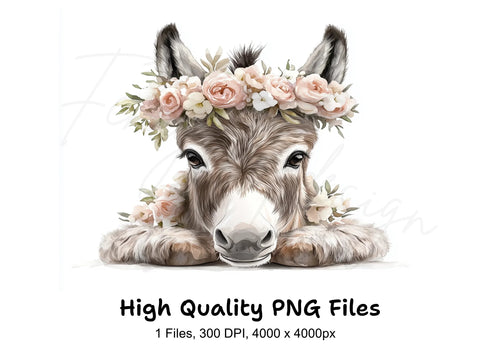 Adorable Donkey with Floral Crown Clipart Bundle