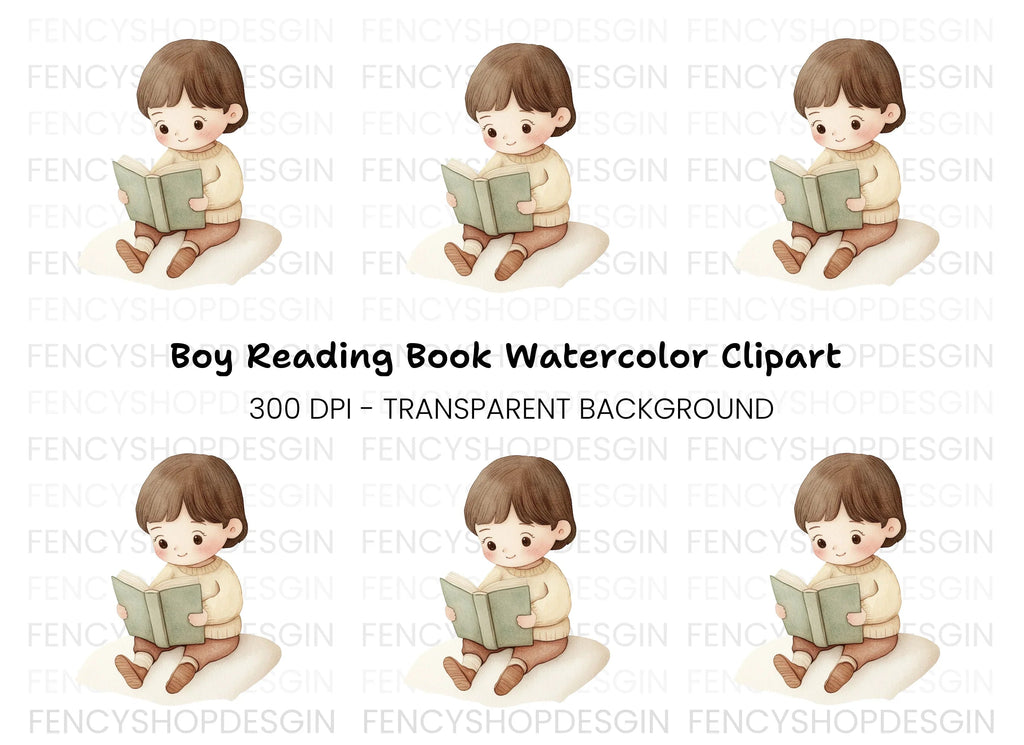 Little Boy Reading Book Clipart Bundle