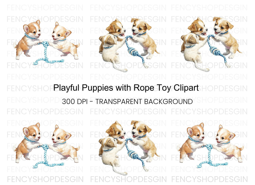 Chihuahua Puppies Playing with Toy Clipart Bundle