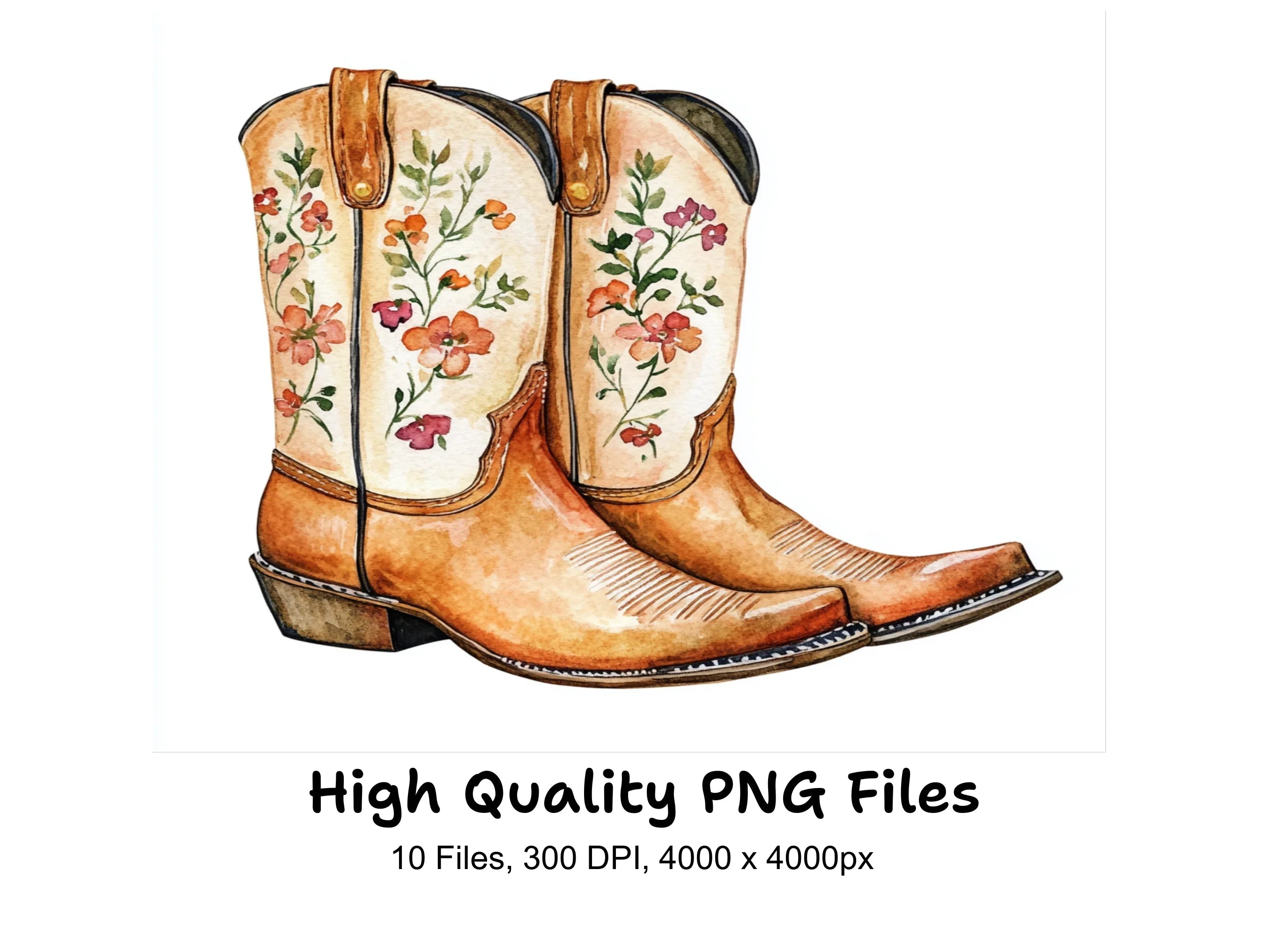 Rustic Floral Western Boots Clipart Bundle