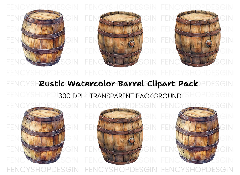 Wooden Barrels Clipart Bundle